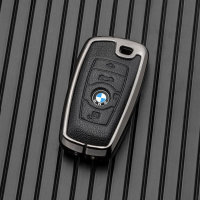 Coque de clé de voiture (HEK58) compatible avec BMW clés incl. porte-clés (alcantara) - anthracite/noir