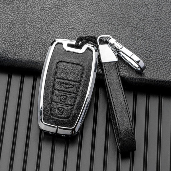 Key case cover FOB (HEK58) for Toyota keys incl. keychain - chrome/black