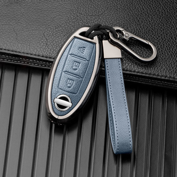 Key case cover FOB (HEK58) for Nissan keys incl. keychain - anthracite/blue