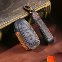 Premium leather key cover (LEK64) for Ford keys incl. keyring hook + leather keychain - dark brown