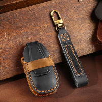 Premium leather key cover (LEK64) for Ford keys incl. keyring hook + leather keychain - dark brown